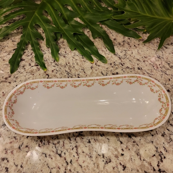 ANTIQUE Victoria Austria Celery Bowl Pink Rose Garland Pattern - Picture 2 of 12